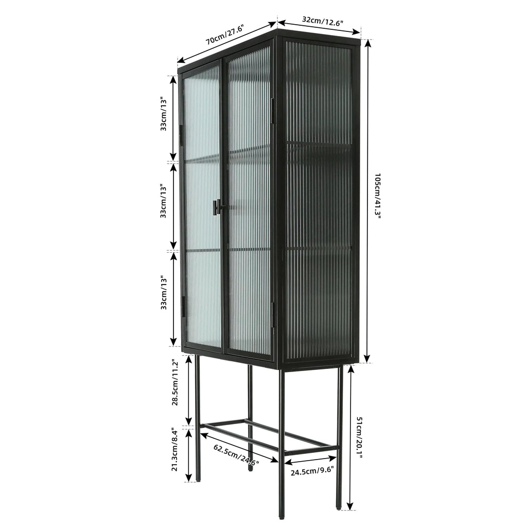 Black Fluted Glass High Cabinet with Dual Doors T23608