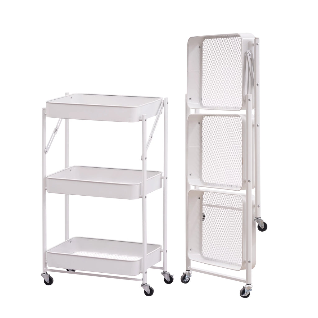 3 Tier Rolling Metal Utility Cart with Wheels, White M14853
