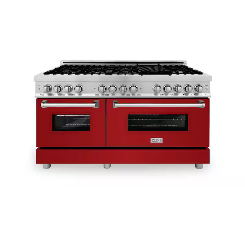 9-Burner Double Oven Dual Fuel Range with Red Gloss Door N84919