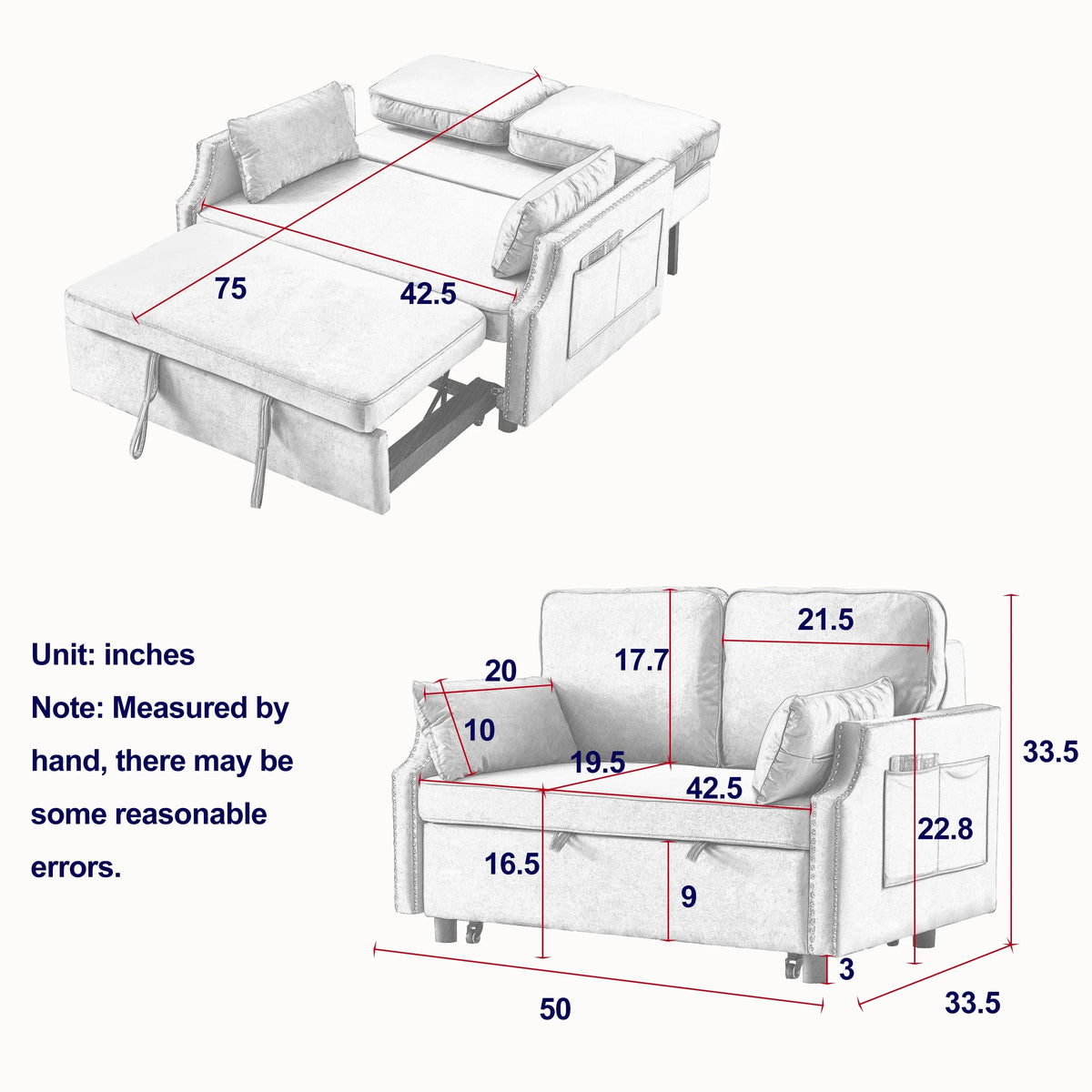 Velvet Recliner Bed with Pull-out Sleeper Sofa E966440