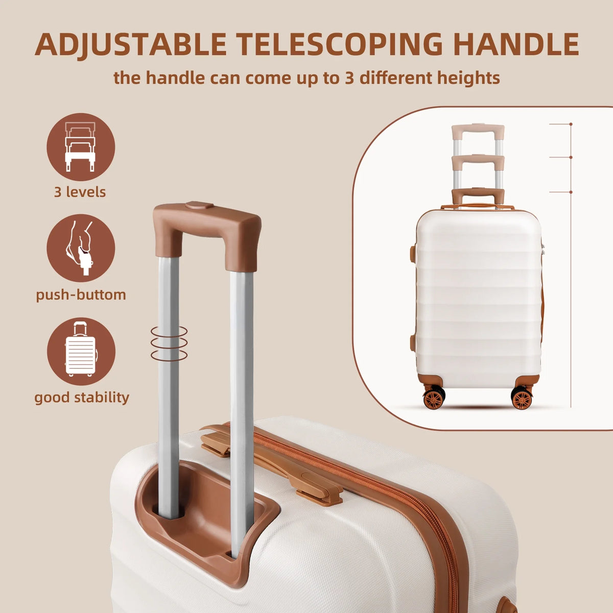 3 Piece Expandable ABS Hardshell Luggage Set Spinner Wheel Suitcase TSA Lock White Brown 20/24/28 Inch P5975