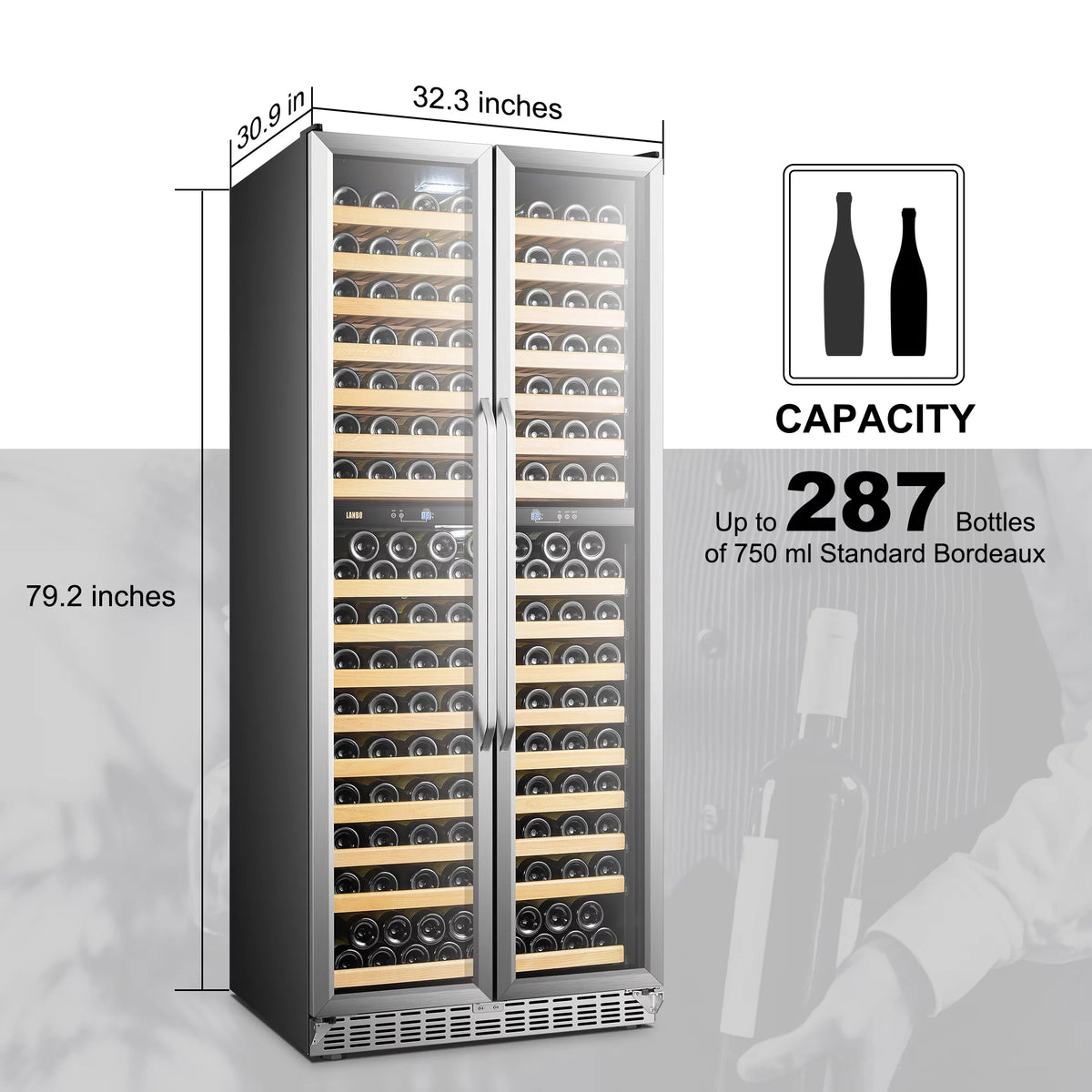 32 inch 287 Bottle Dual Zone Compressor Wine Refrigerator E280
