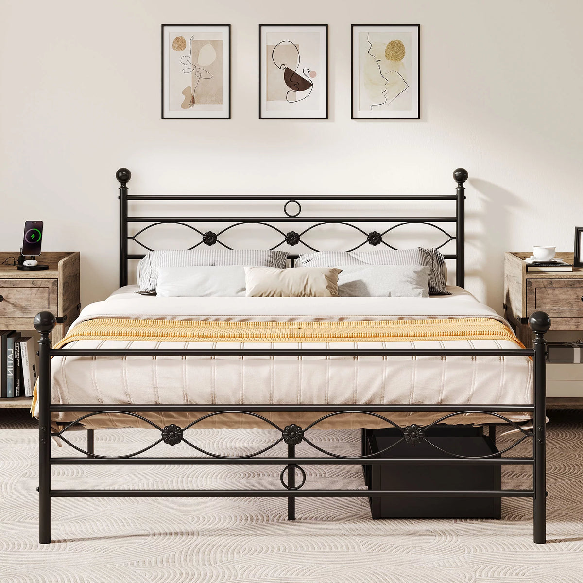 Queen Platform Metal Bed Frame with Headboard and Footboard U208039