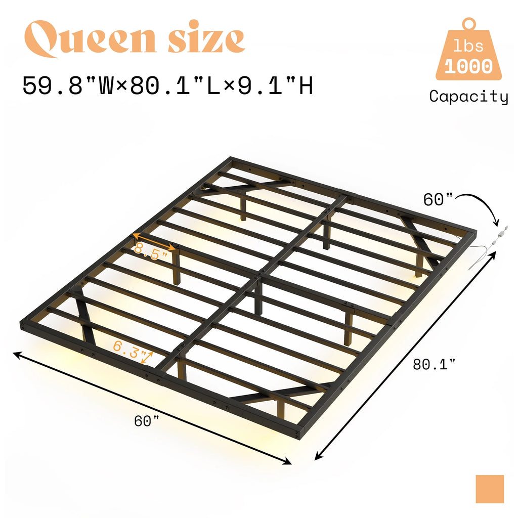 Queen Size LED Metal Platform Bed Frame Y208