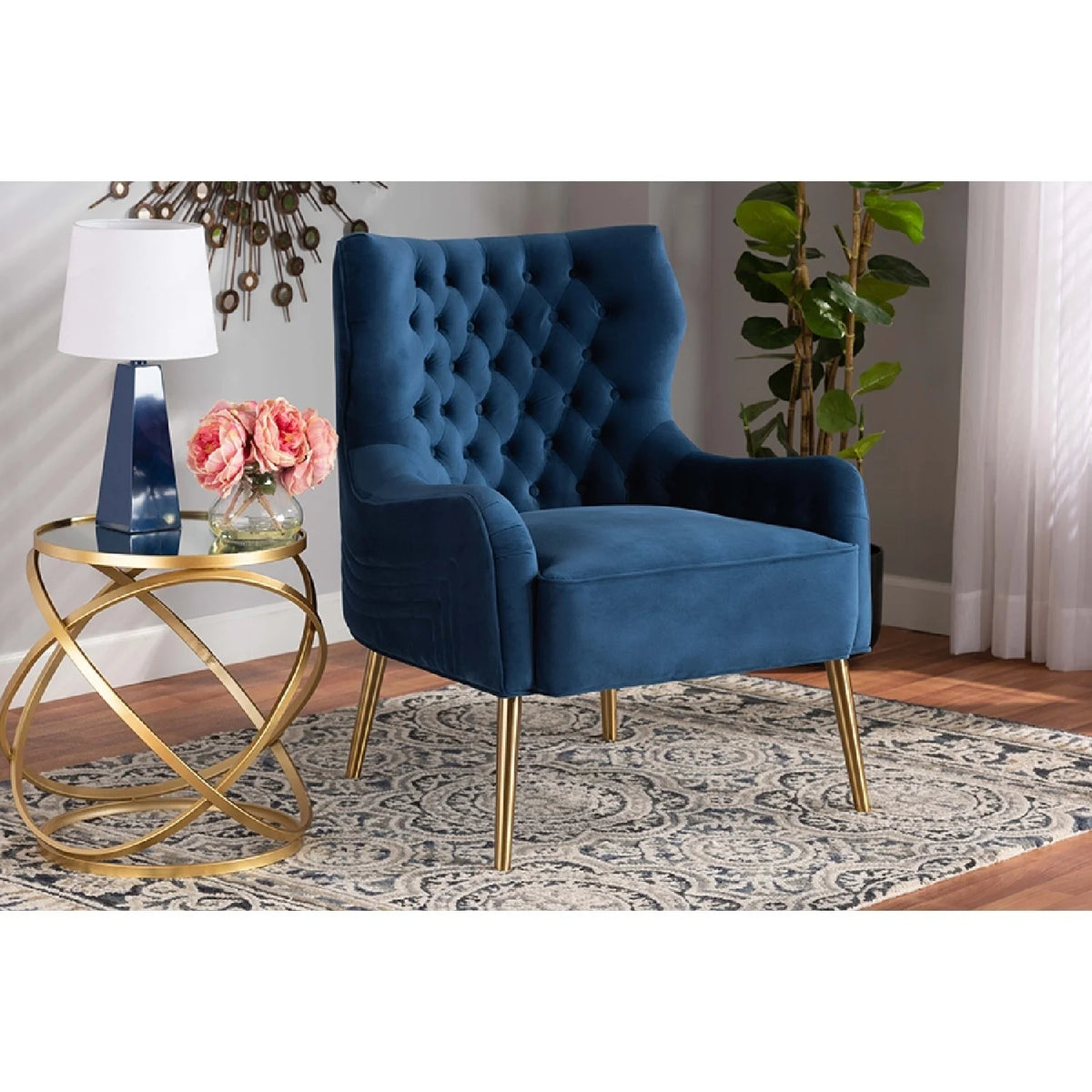 Navy Blue Velvet Armchair Z69484