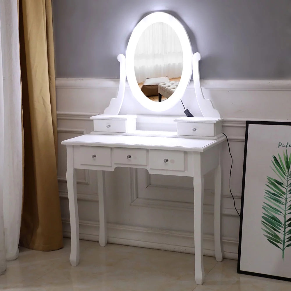 White 5 Drawer Dressing Table A9878