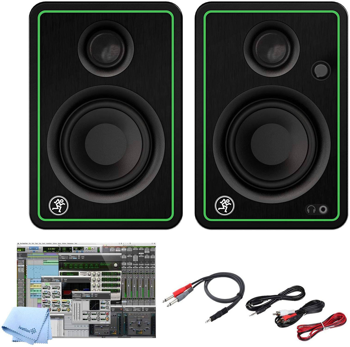 3-Inch Multimedia Monitors Bundle with Cable Kit and Music Editing Software O961785
