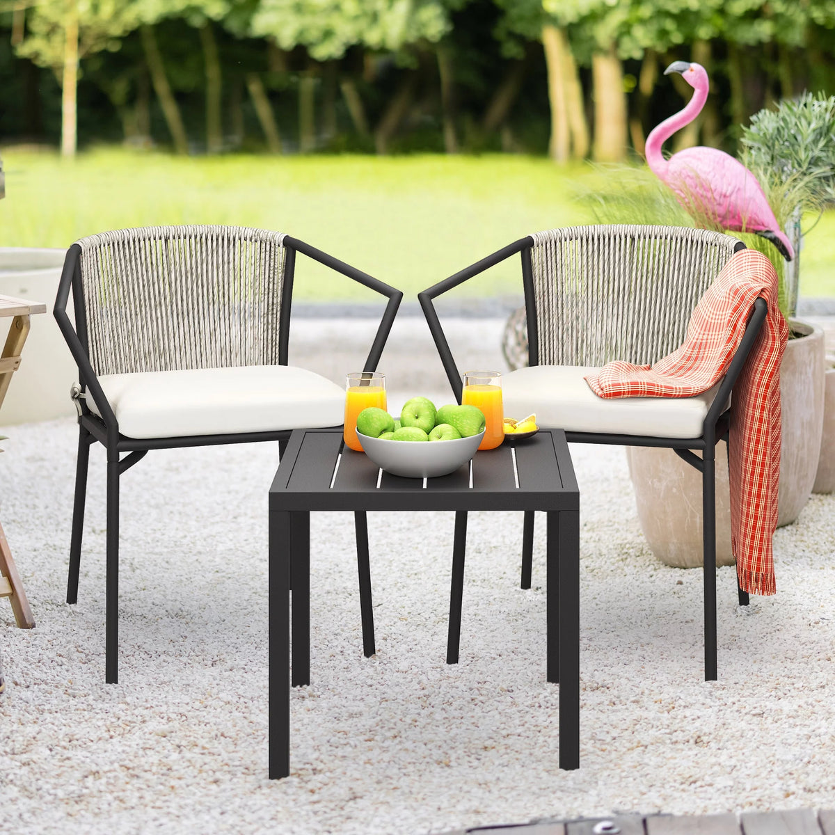 3-Piece Outdoor Wicker Bistro Set with Cushions G9389
