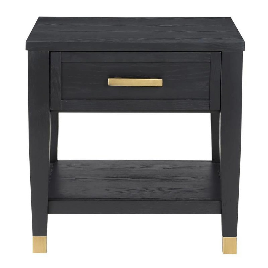 Rubbed Charcoal Wood 1-drawer End Table V26340