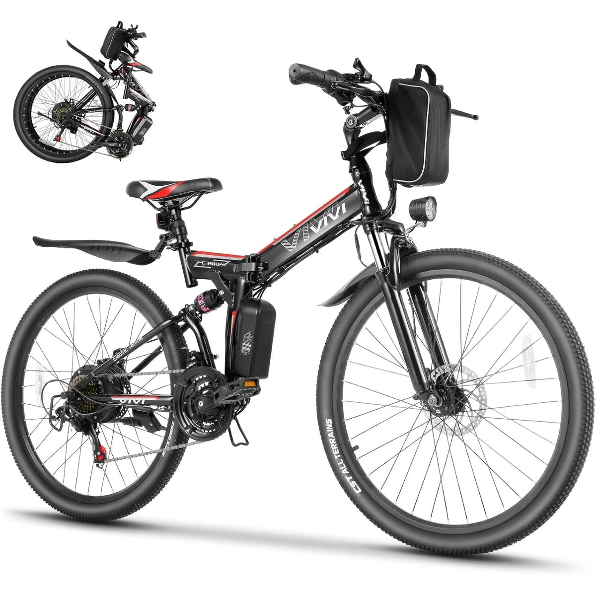 26'' Folding Electric Mountain Bike 500W 21 Speed 48V Removable Battery P558643