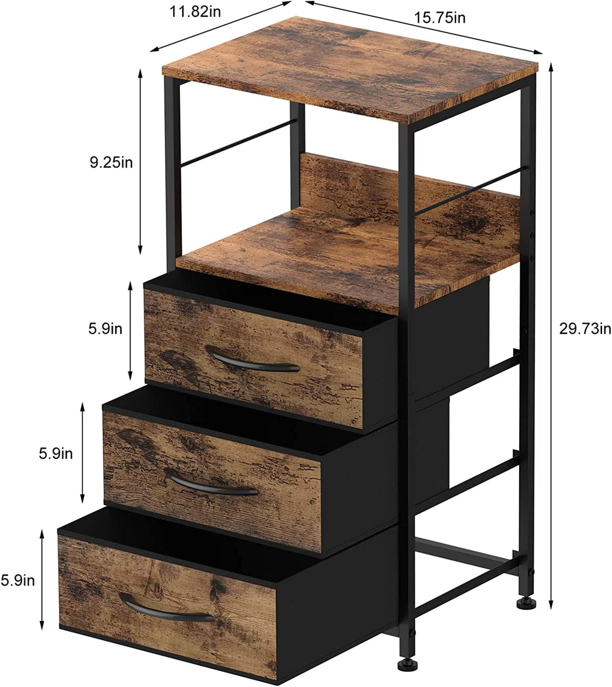 Brown 3 Drawer Wood Nightstand J7386