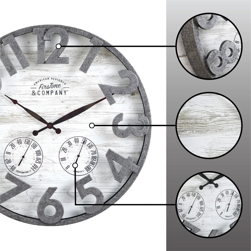 Dark Silver Shiplap Outdoor Wall Clock F23218
