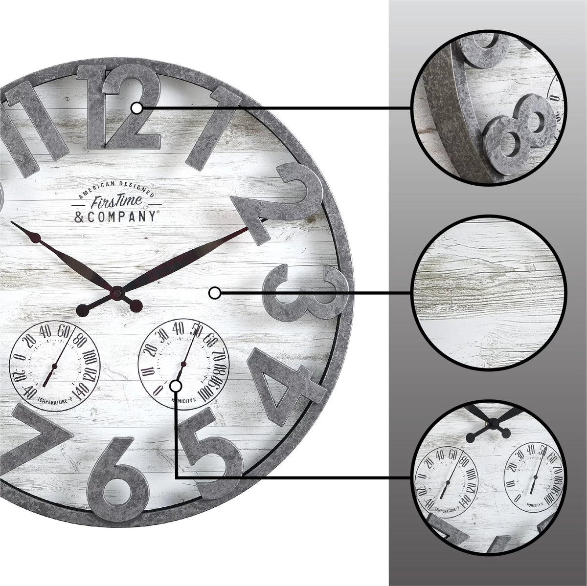 Dark Silver Shiplap Outdoor Wall Clock F23218