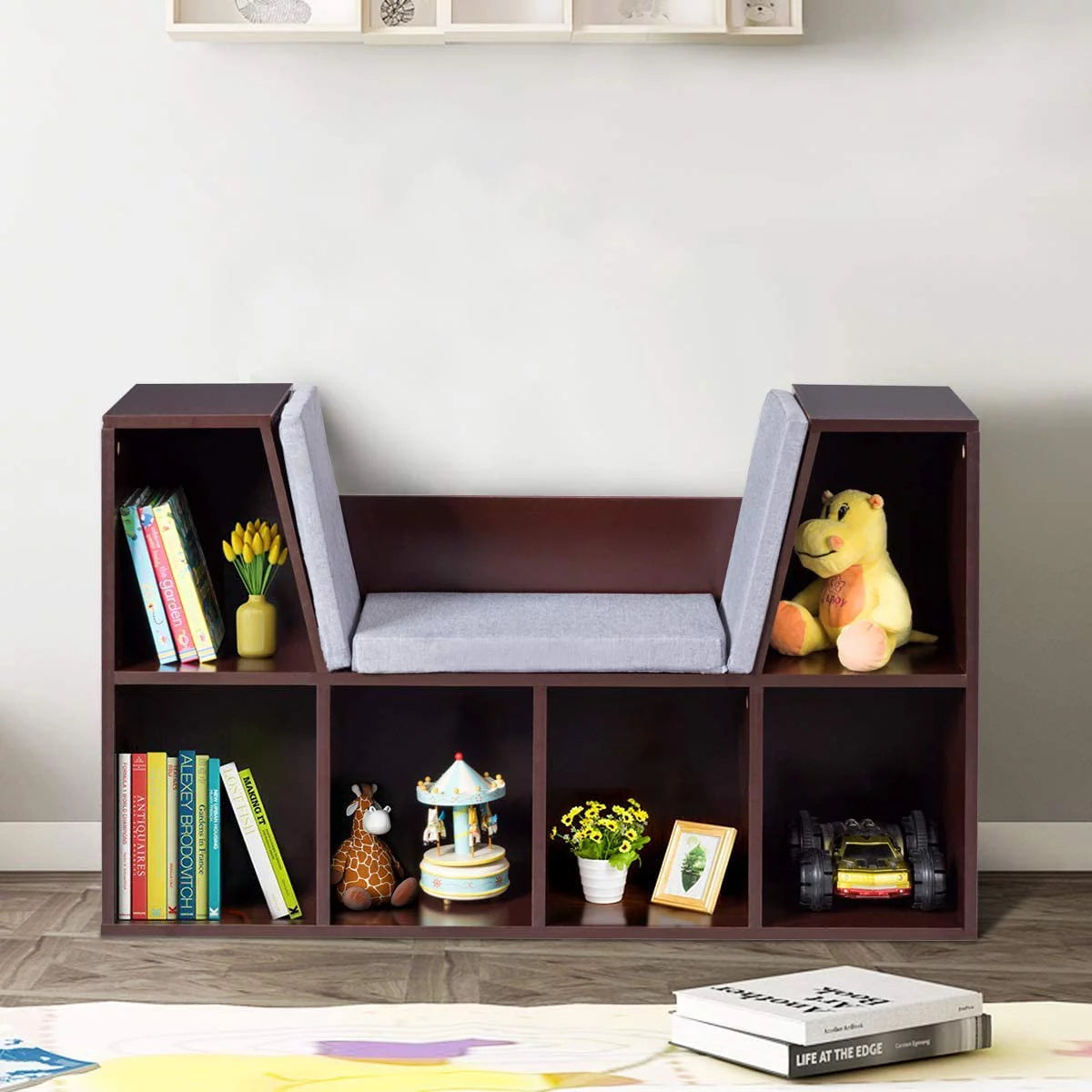 Kids Bookcase with Cushioned Reading Nook L6601