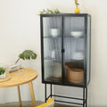 Black Fluted Glass High Cabinet with Dual Doors T23608