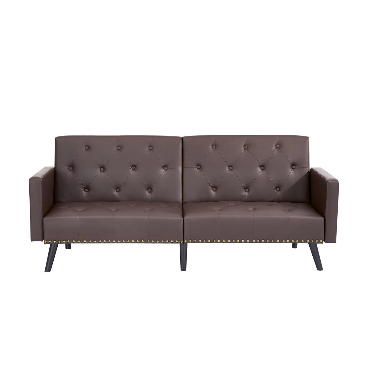 Espresso Faux Leather Tufted Split Back Futon Sofa E7832