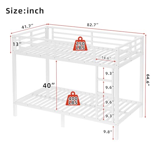 Twin XL Over Twin XL Black Metal Bunk Bed Frame with Ladder & Guardrail D5498