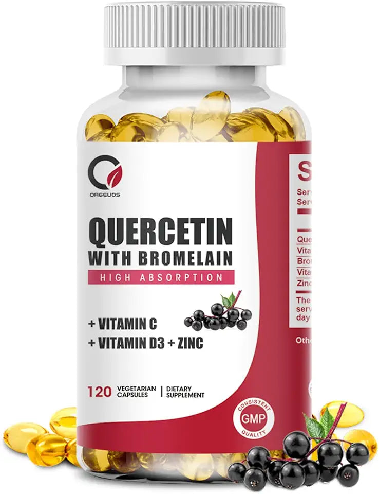 Quercetin 1000mg with Bromelain, Vitamin C & D3, Zinc, 120 Capsules W235