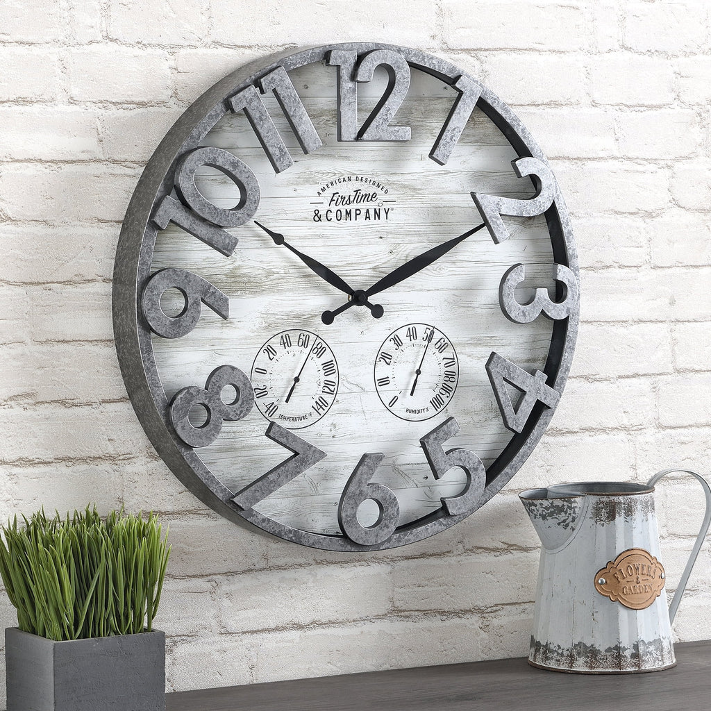 Dark Silver Shiplap Outdoor Wall Clock F23218