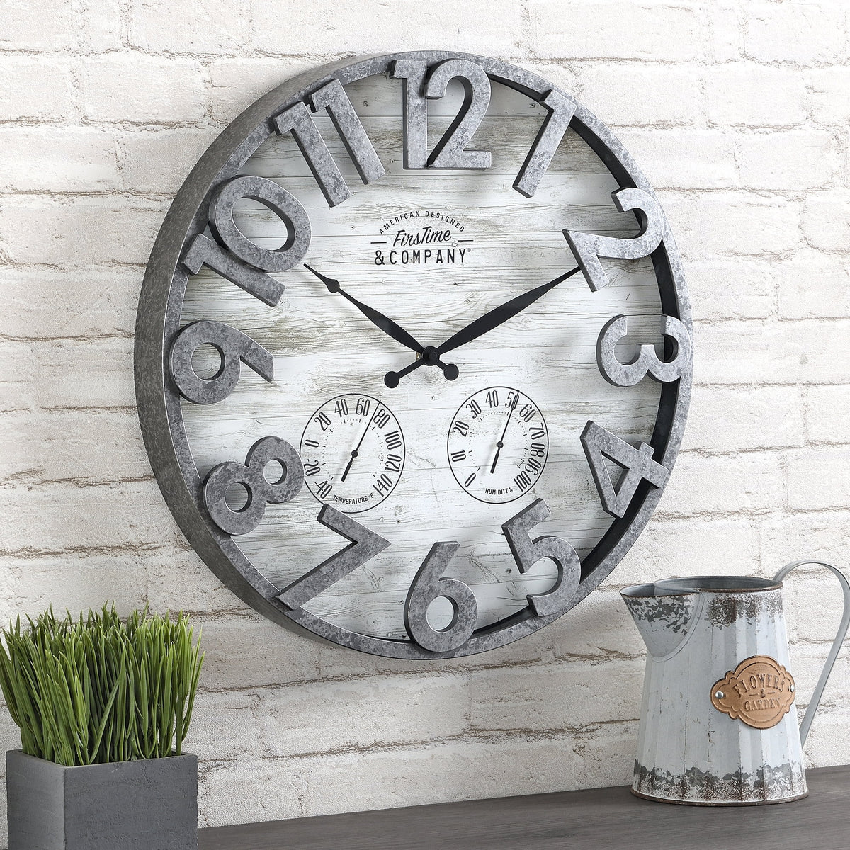 Dark Silver Shiplap Outdoor Wall Clock F23218