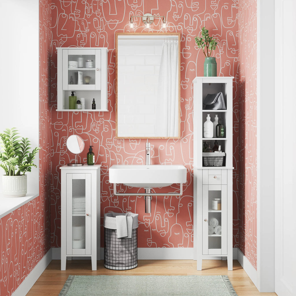 Slim Tall White Wood Cabinet W392