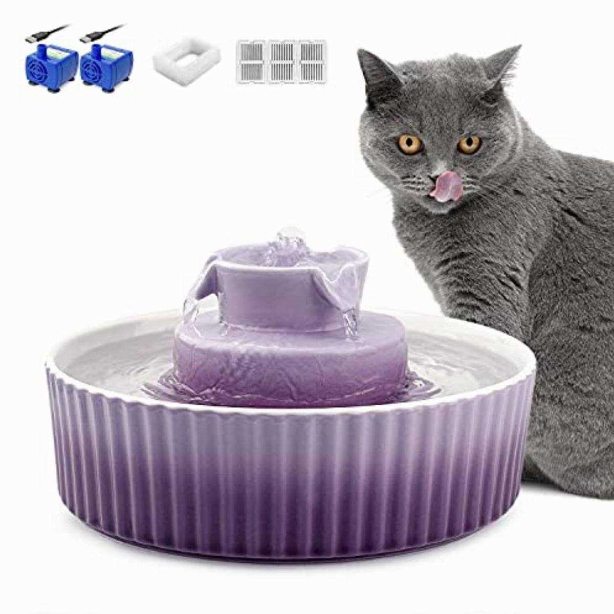 Ceramic Cat Water Fountain, 2.1 L Drinking Fountain Bowl Q345
