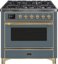 Blue Grey Dual Fuel Natural Gas Range with Brass Trim T984