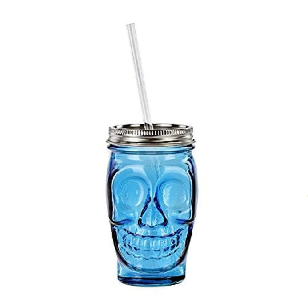Sugar Skull Glass Tumbler with Straw F598073