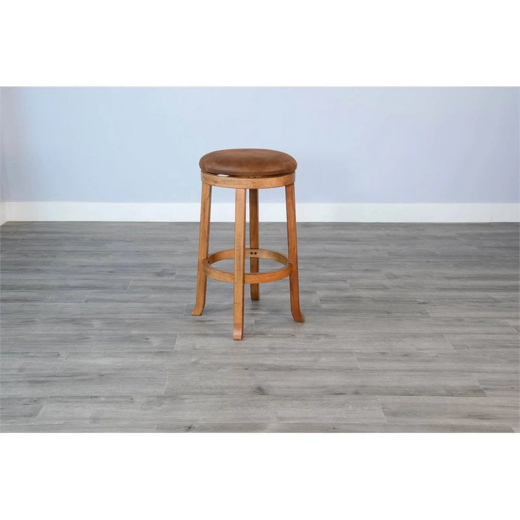 24" Mahogany Wood Backless Swivel Stool Set of 2 Y479903
