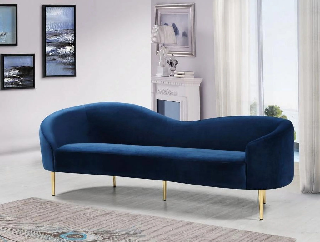 Navy Velvet 2Pcs Sofa & Loveseat Set Y922509