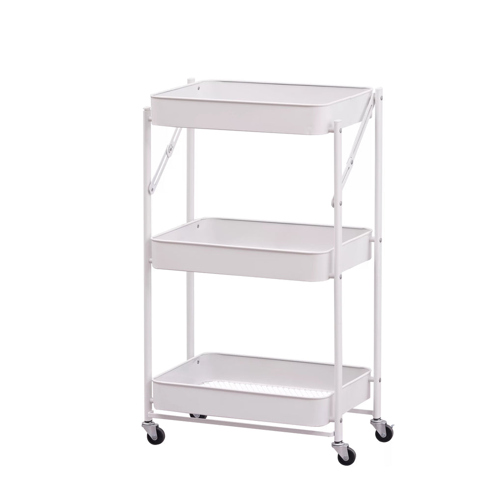 3 Tier Rolling Metal Utility Cart with Wheels, White M14853