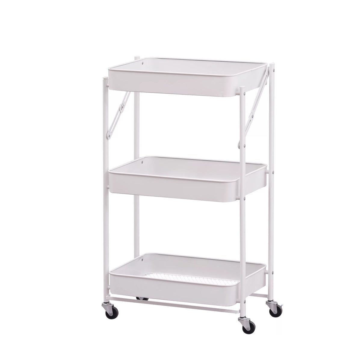 3 Tier Rolling Metal Utility Cart with Wheels, White M14853