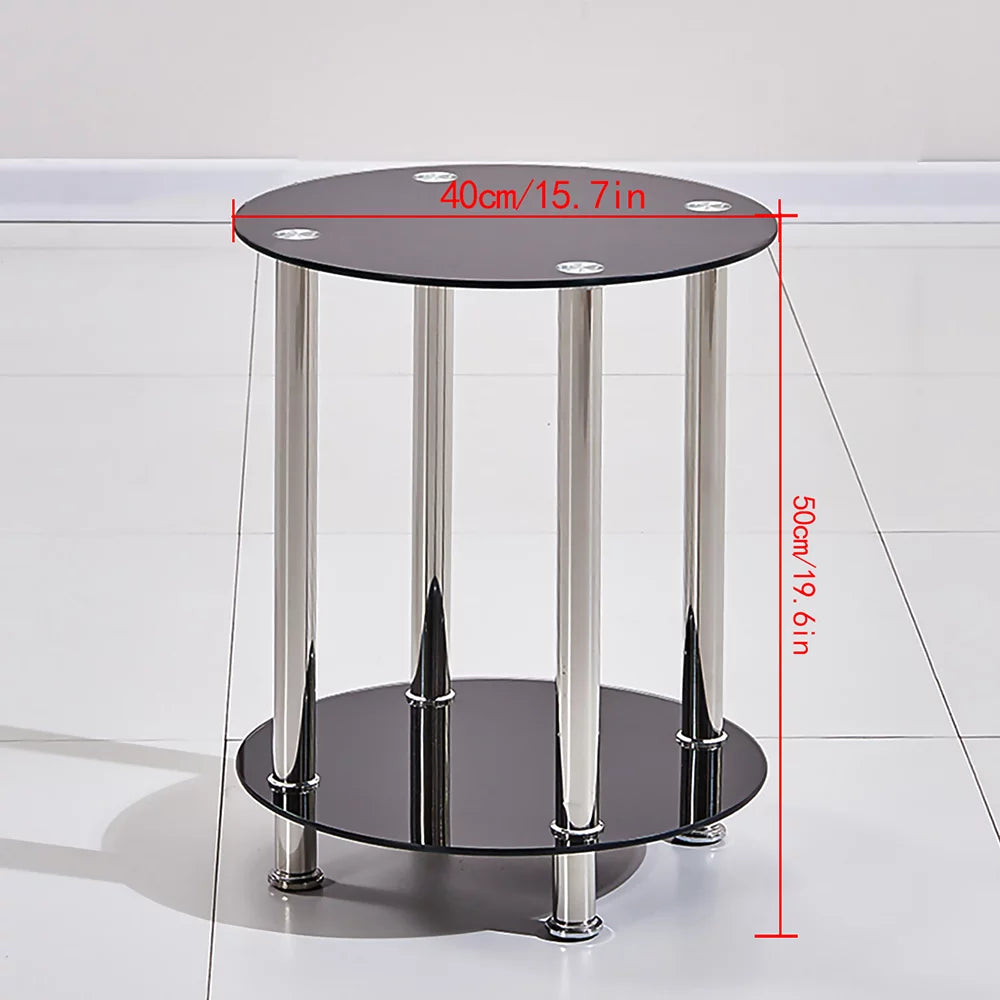 2-Tier Glass Top Chrome Finish Round End Table E8808