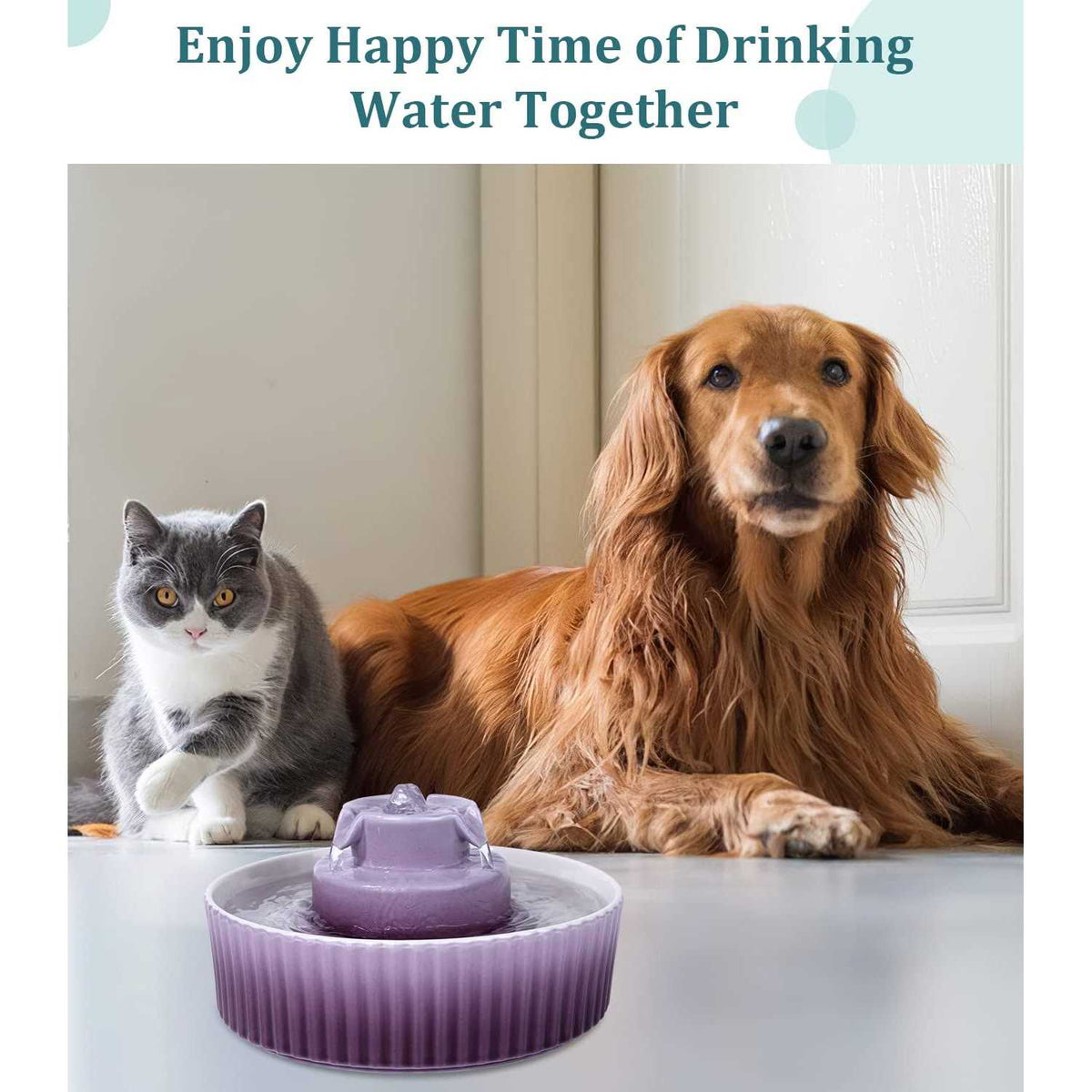 Ceramic Cat Water Fountain, 2.1 L Drinking Fountain Bowl Q345