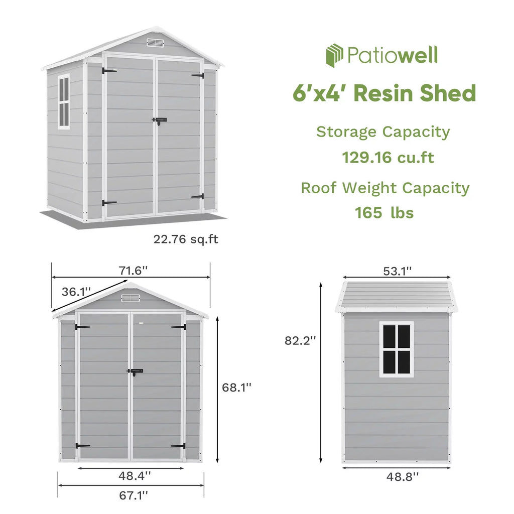 6x4 Resin Outdoor Storage Shed Grey & White H58157