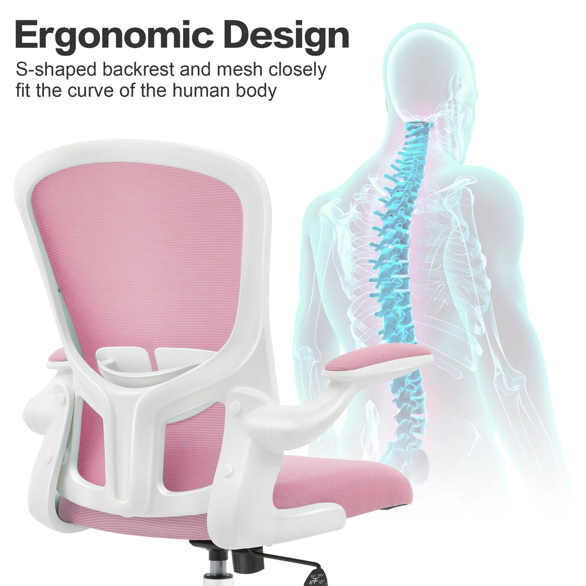 Ergonomic Mesh Office Chair with Lumbar Support and Flip-up Arms P528
