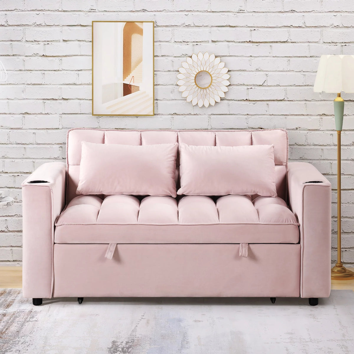 Convertible Sleeper Sofa Bed with Cup Holder and USB Charging Ports P7290