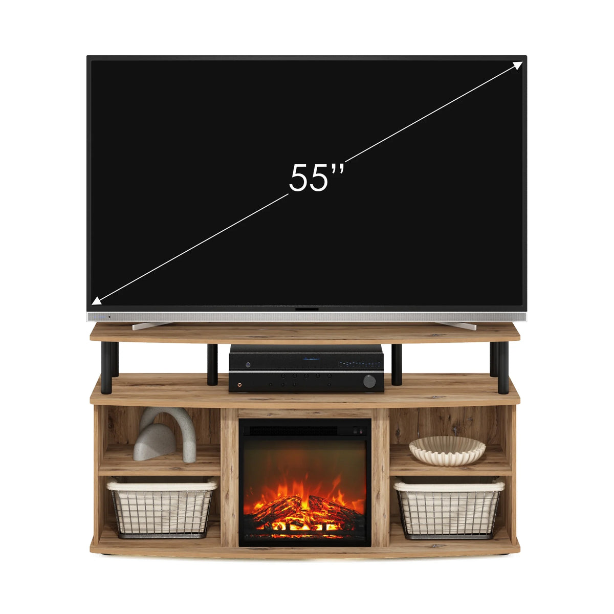 Flagstaff Oak Black Open Shelving Fireplace Entertainment Center D6620