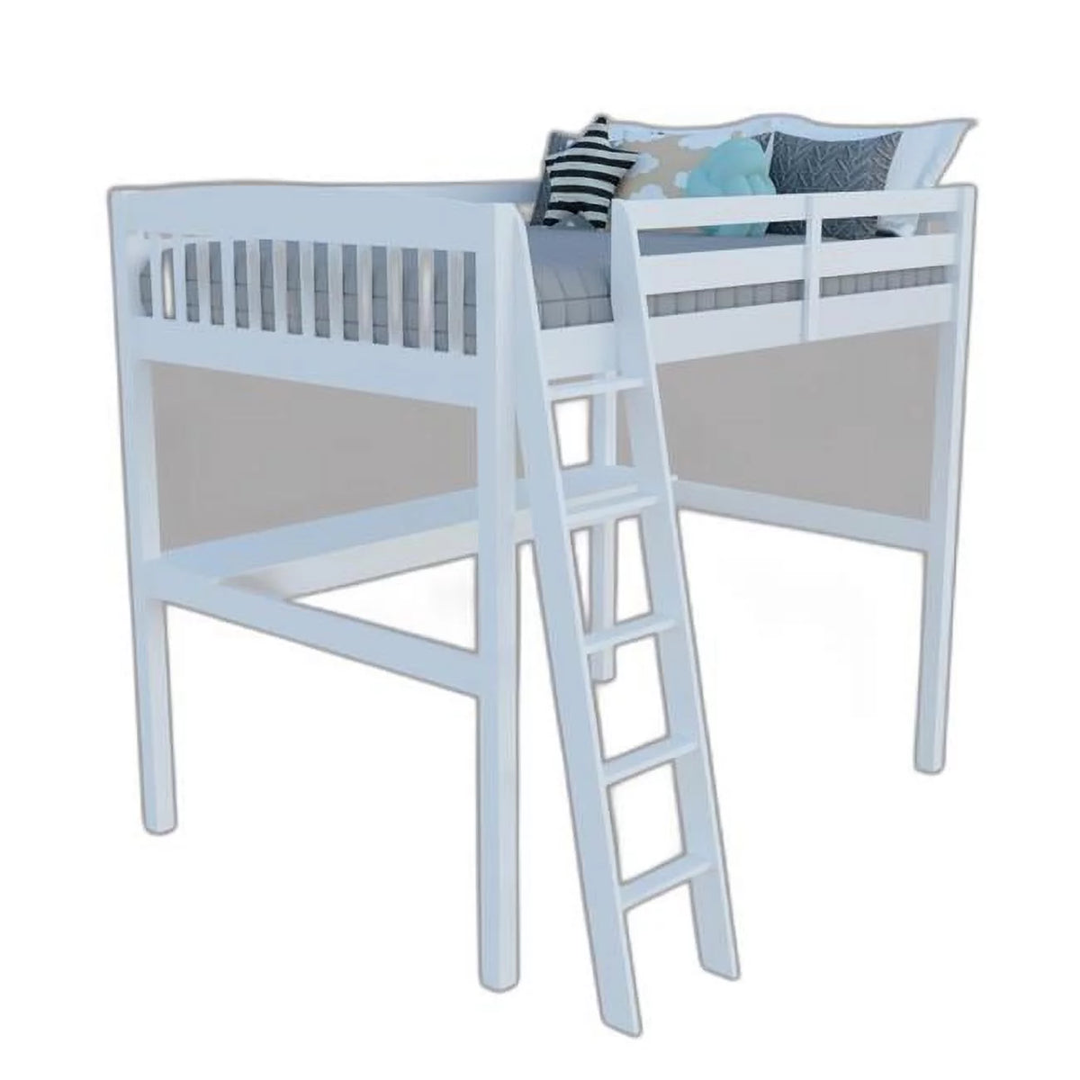 White Solid Wood Full Size Loft Bed with Desk & Storage Q230636
