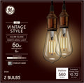 Vintage Style LED Edison Light Bulbs, Clear Glass, 2pk B9285