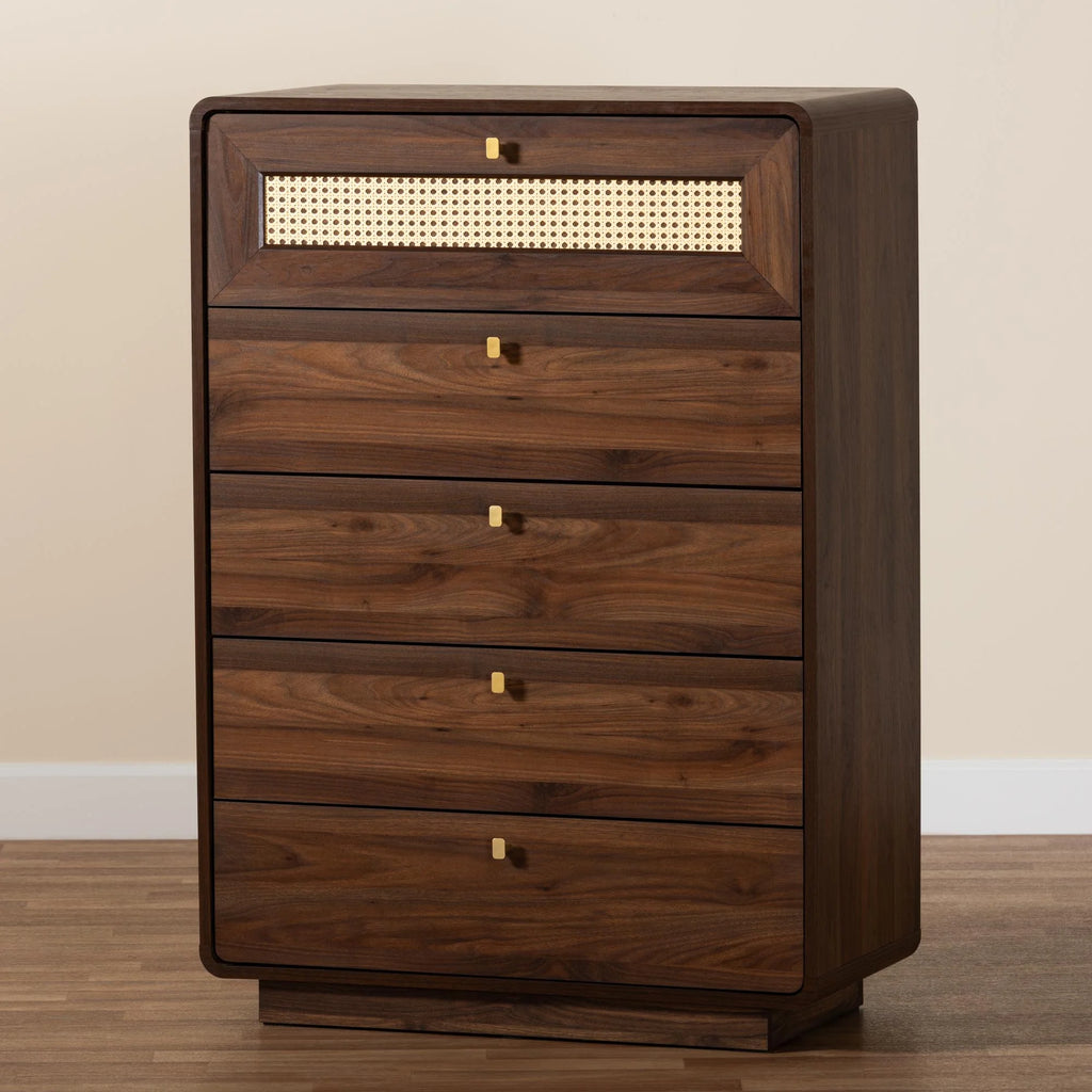 5 Drawer Walnut Brown Chest Y660