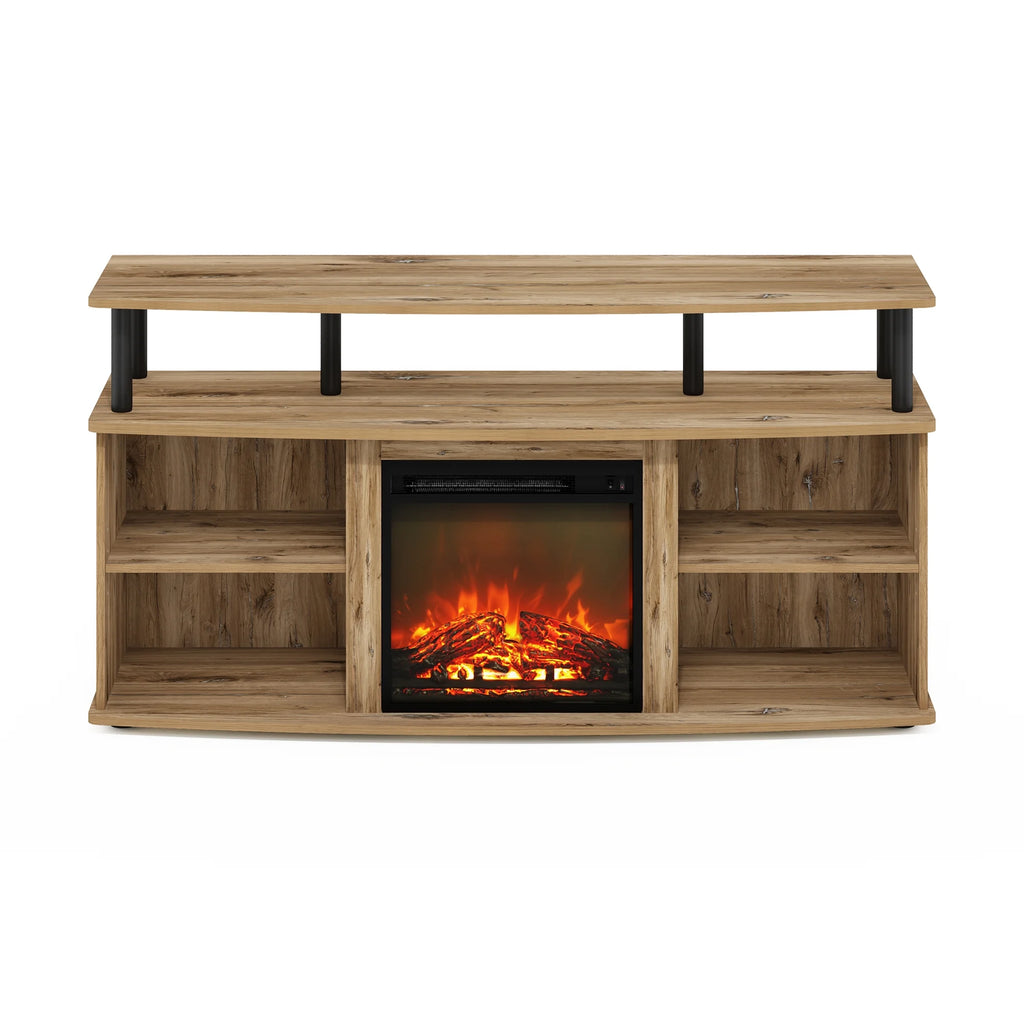 Flagstaff Oak Black Open Shelving Fireplace Entertainment Center D6620