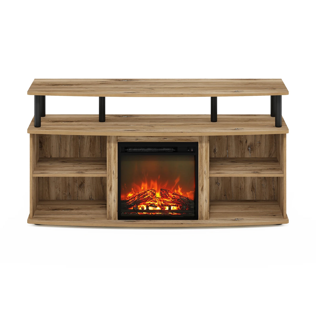 Flagstaff Oak Black Open Shelving Fireplace Entertainment Center D6620