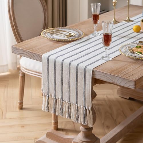 Cotton and Linen Woven Table Runner with Tassels I7755