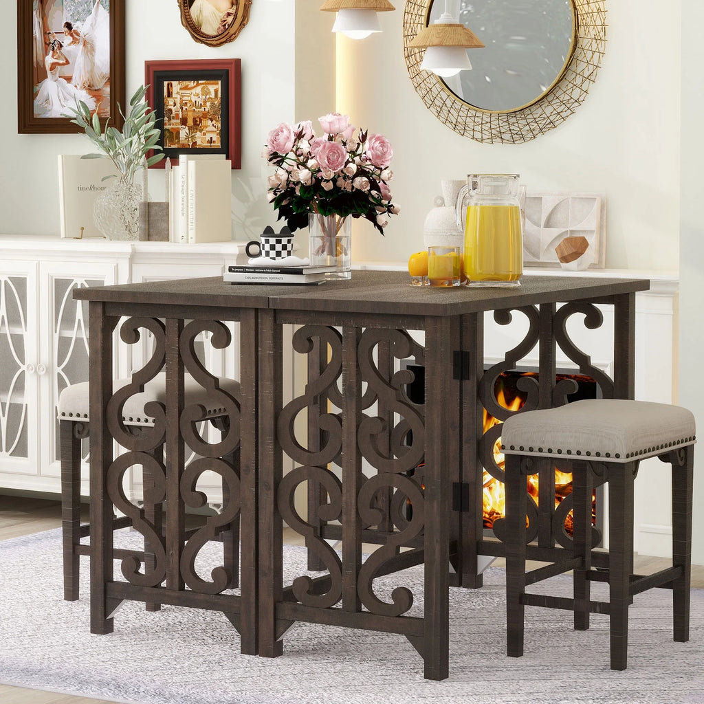 3-Piece Solid Wood Counter Height Dining Set with 2 Saddle Stools Q3491