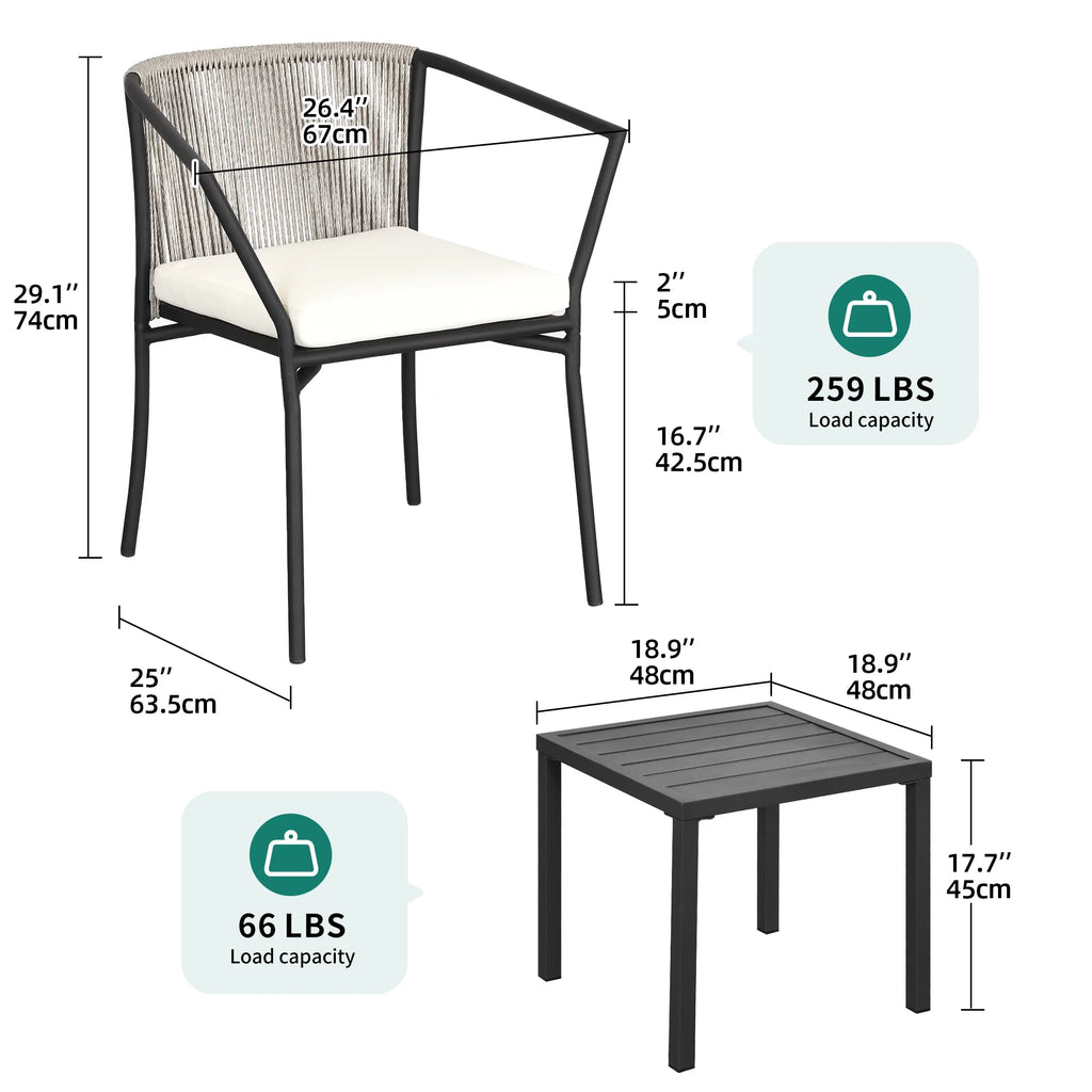 3-Piece Outdoor Wicker Bistro Set with Cushions G9389