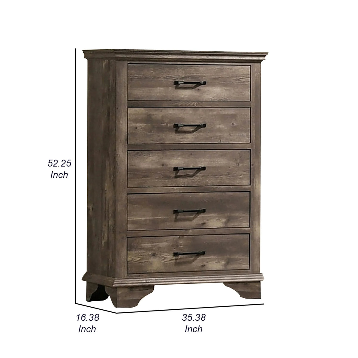 5 Gliding Drawers Rustic Gray Solid Wood Dresser Chest M6242