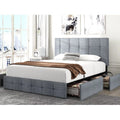 Queen Size Platform Bed Frame with Headboard and 4 Storage Drawers, Dark Grey D638