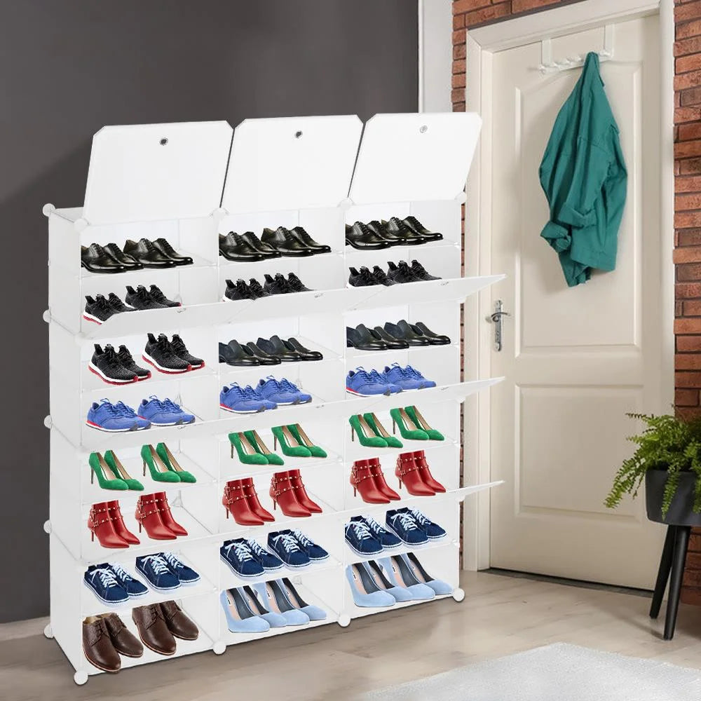 12 Cubes Stackable Shoe Storage Cabinet 8 Tiers White K32778