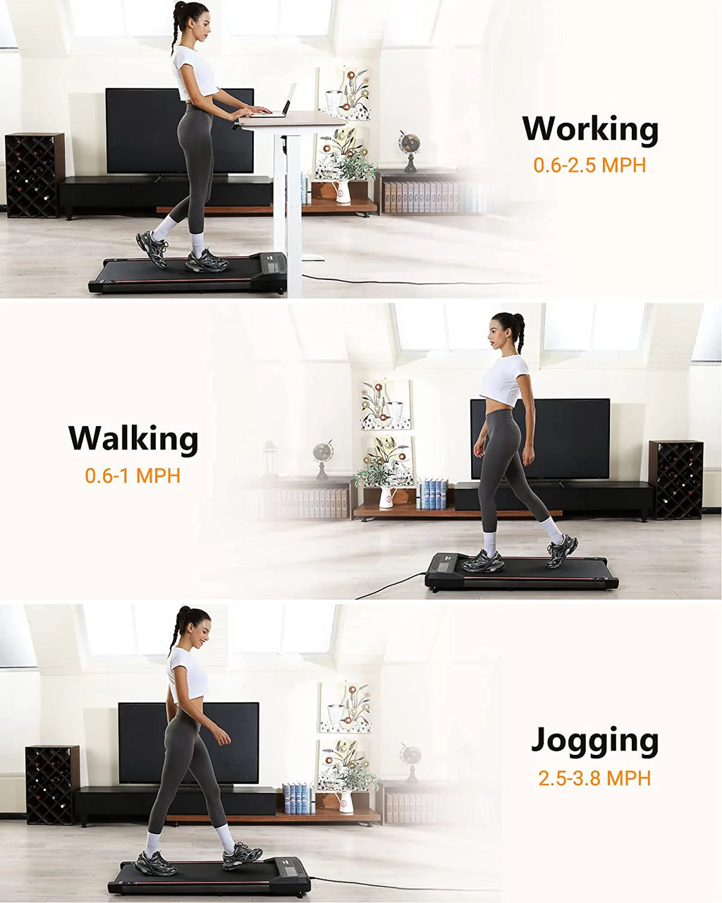 Black Portable Treadmill with Bluetooth Speaker I9075